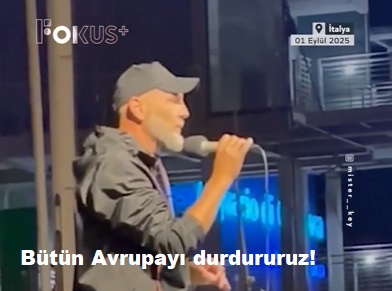 Cenova Limanı’nda Sumud Filosu’na destek konuşması yapan liman işçisi