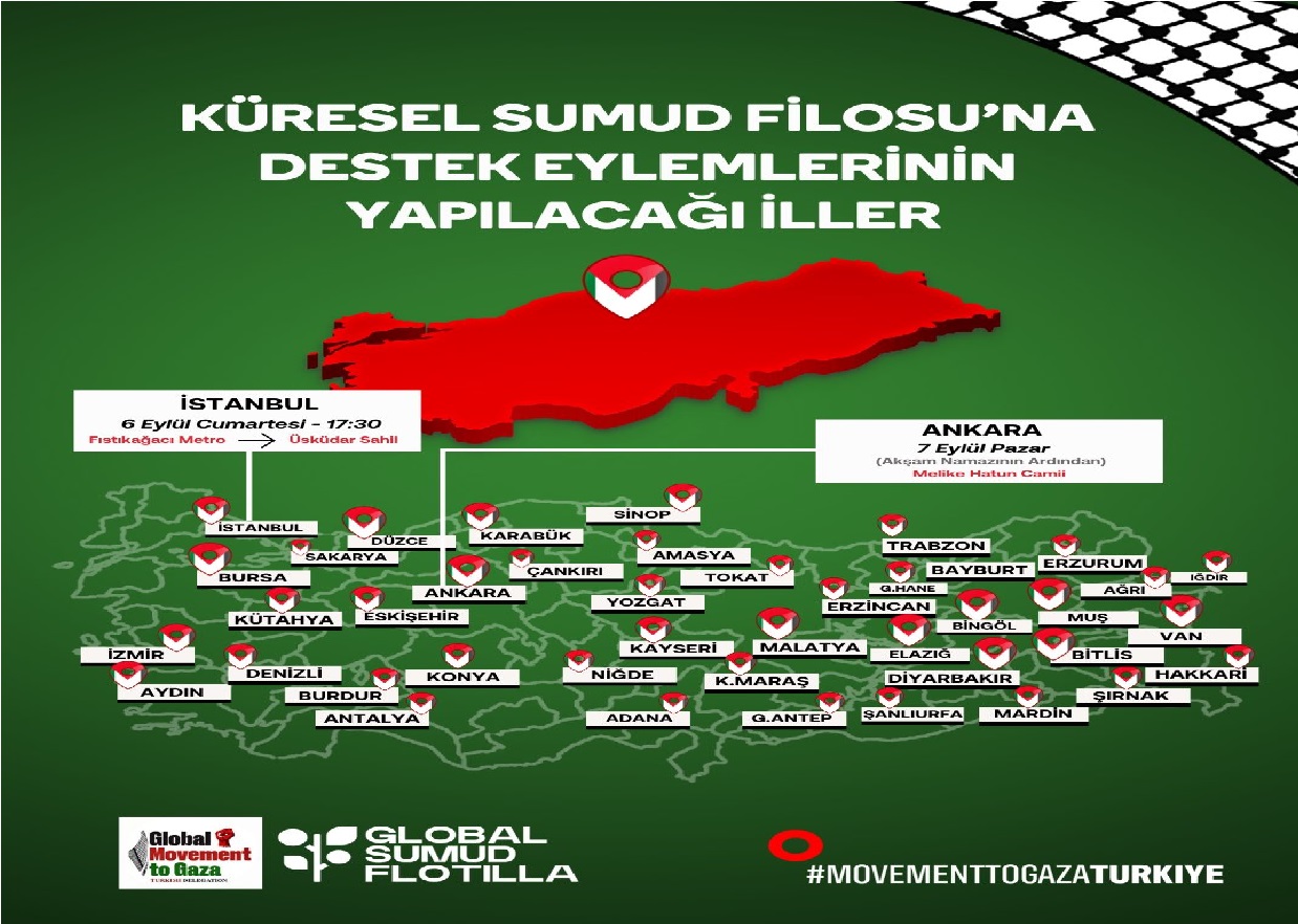 Türkiye genelinde düzenlenecek destek eylemleri için paylaşılan harita